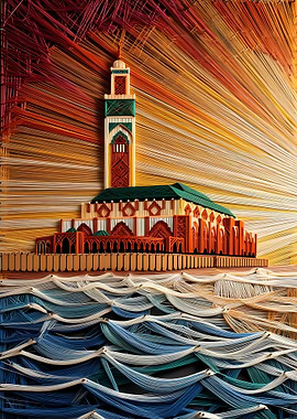 String Art Mosque and Ocean