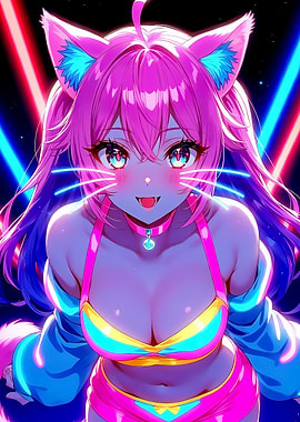 Anime Cat Girl in Neon Lights