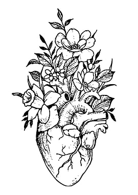 Anatomical Heart with Flowers