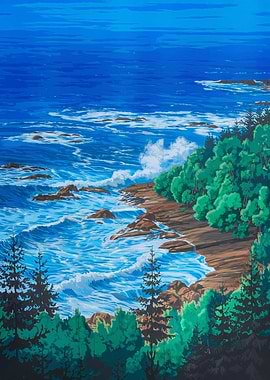 Ocean waves crashing on a rocky shore