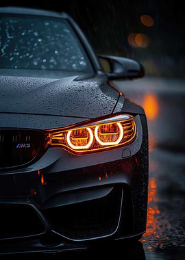 BMW M3 Headlights in Rain