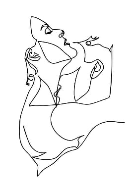 Abstract Couple Kissing Line Art