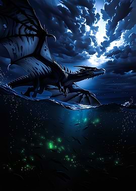 Dragon of Water Under Moonlight