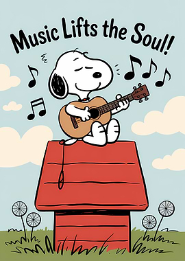 Snoopy Playing Guitar on Doghouse