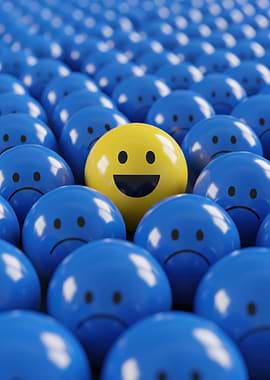 Happy Yellow Smiley Among Sad Blue Faces