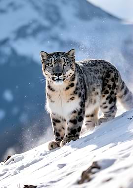 Snow Leopard in Snowy Mountains