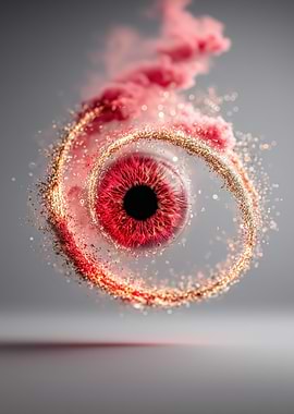 Abstract Red Eye with Swirling Glitter