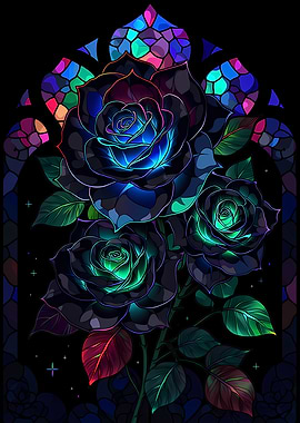 Gothic Black Roses with Stained Glass