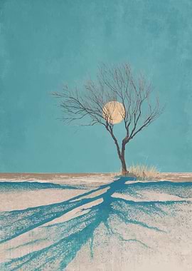 Lone Tree with Moon and Shadow