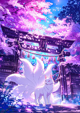 Kitsune Under Cherry Blossoms