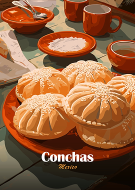 Conchas pastries with coffee