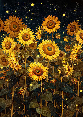 Sunflower Field at Night