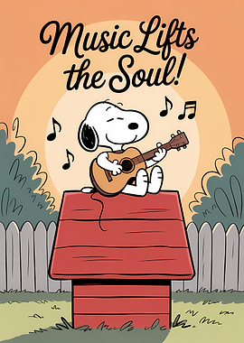Snoopy Playing Guitar on Doghouse