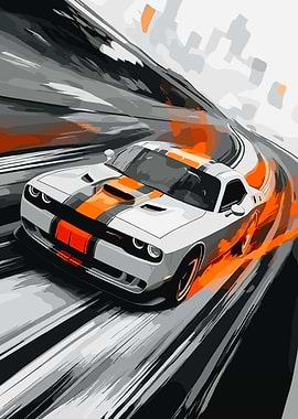 White Dodge Challenger on a Racetrack