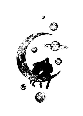 Couple on Moon with Planets
