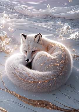 Enchanting Arctic Fox with Golden Embellishments