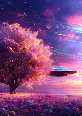Alien UFO Over a Magical Landscape