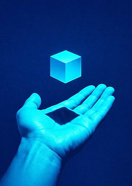 Hand Levitating a Glowing Cube