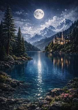 Enchanted Castle by Moonlit Lake