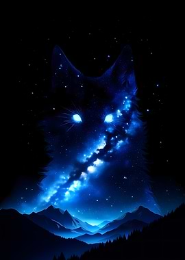 Cosmic Wolf Over Mountains