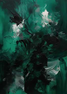 Abstract Emerald and Black Painting