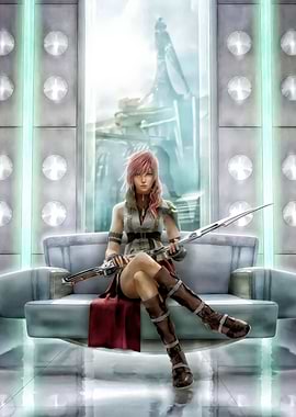 Lightning sitting with a gunblade