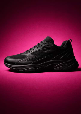 Black Athletic Shoe on Pink Background