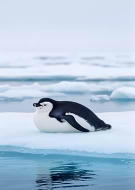 Penguin resting on ice floe