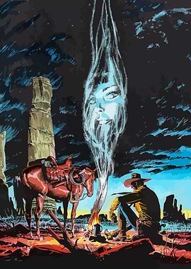 Cowboy and Ghostly Vision in Desert