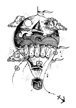 Hot Air Balloon with Nautical Scene