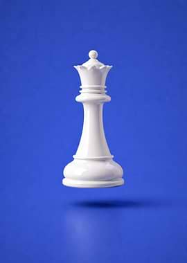 White Queen Chess Piece on Blue Background