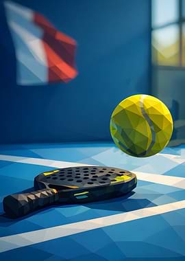 Padel Racket and Ball on Court