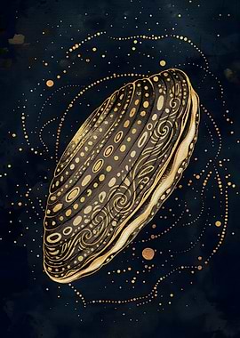 Ornate Oyster Shell with Gold Dust