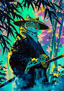 Samurai Tiger in Bamboo Forest