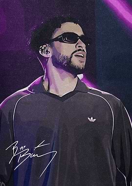Bad Bunny Portrait with Signature