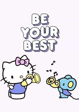 Hello Kitty and Mouse Playing Trumpets