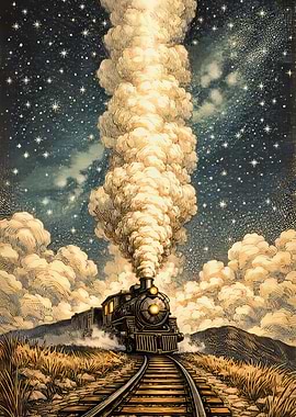 Vintage Train Under a Starry Sky