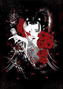 Geisha with Fox Mask and Sword