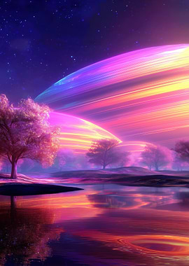 Surreal Cosmic Landscape with Glowing Rings