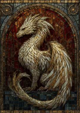 White and Gold Stained Glass Dragon