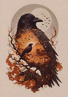 Japanese Crow Landscape Art