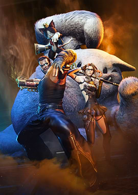 Fantasy characters with large creatures