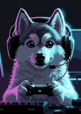 Gamer Husky Cute Gaming Art