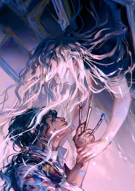 Two artists in a creative moment