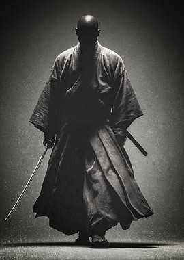 Samurai Warrior with Katana black and white