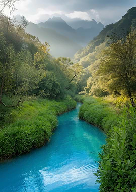 River Through Lush Green Valley