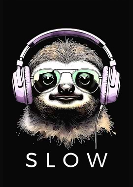 Sloth Wearing Headphones and Sunglasses