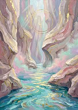 Crystal Canyon Turquoise River Painting – Turquoise Nature Landscape Art