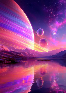 Alien Planet Landscape with Rings