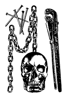 Skull, Chains, Nails, and Wrench